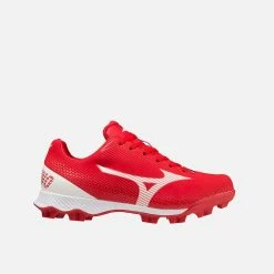 Mizuno Junior Wave Lightrevo TPU Molded Low Baseball Cleat, Red/White